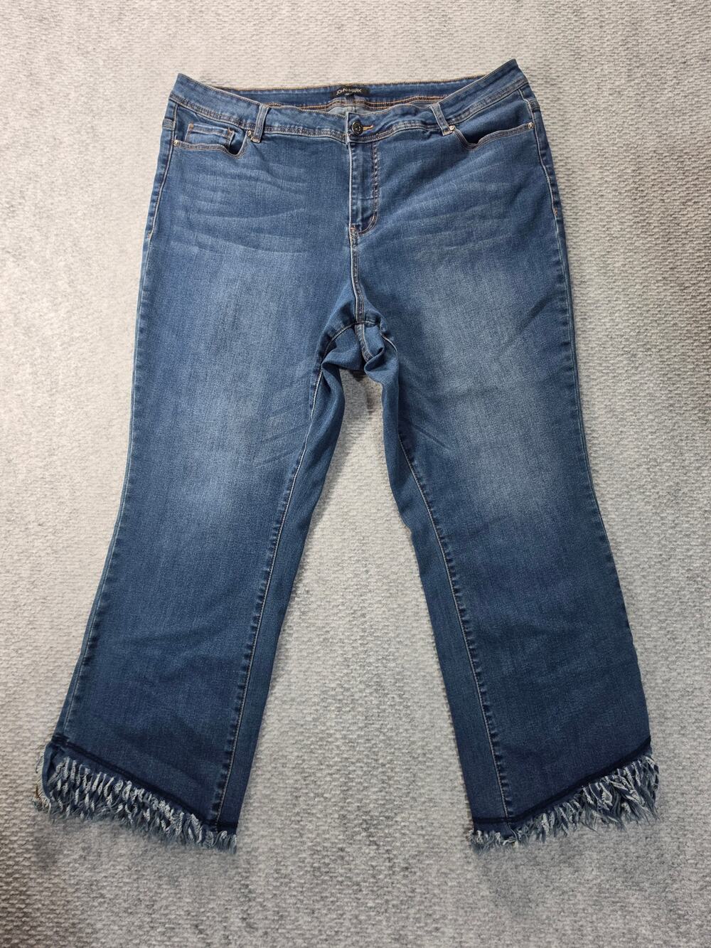 John Mark Jeans Womens 20W Blue Fringe Hem Cropped Ankle Stretch